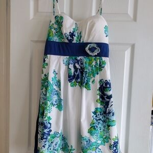 City Triangles Floral White and Blue/Green Graduation Dress
